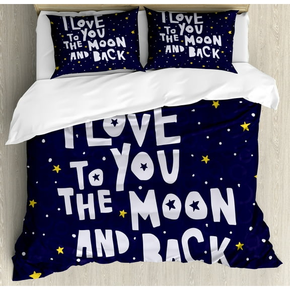 Ambesonne Starry Sky Duvet Cover Set, Planets Galaxy Space, Calking, Dark Blue Grey Multicolor