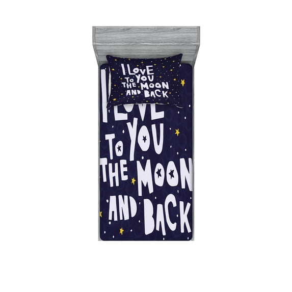 Ambesonne Starry Sky Fitted Sheet & Pillow Sham Set, Planets Galaxy Space, Twinxl, Dark Blue Grey Multicolor