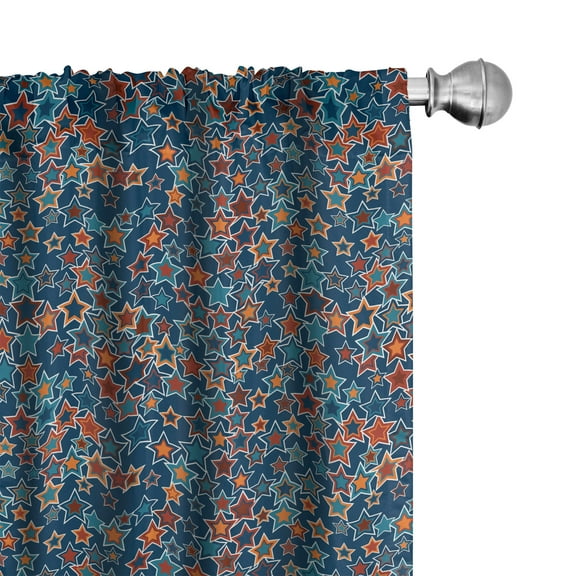 Ambesonne Stars Curtains, Abstract Stars on Blue, Pair of 28"x84", Burnt Sienna Marigold