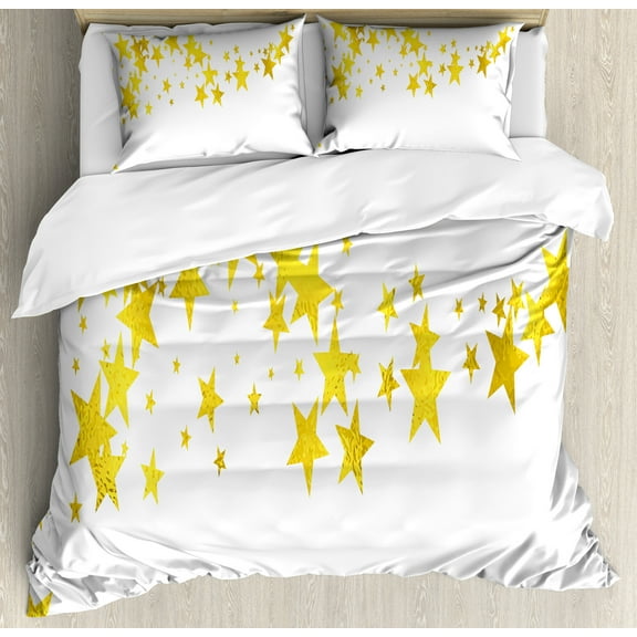 Ambesonne Stars Duvet Cover Sets, Yellow Shade Modern Stars, 2-King, Yellow and White