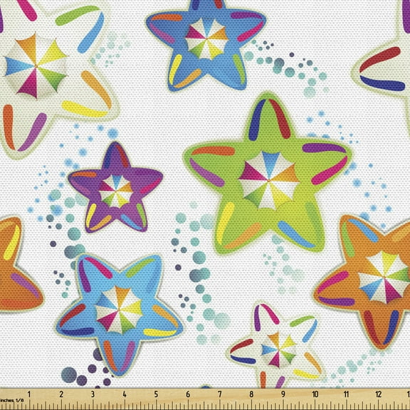 Ambesonne Stars Fabric by the Yard Upholstery, Colorful Celestial Shapes, 5 Yards, Multicolor