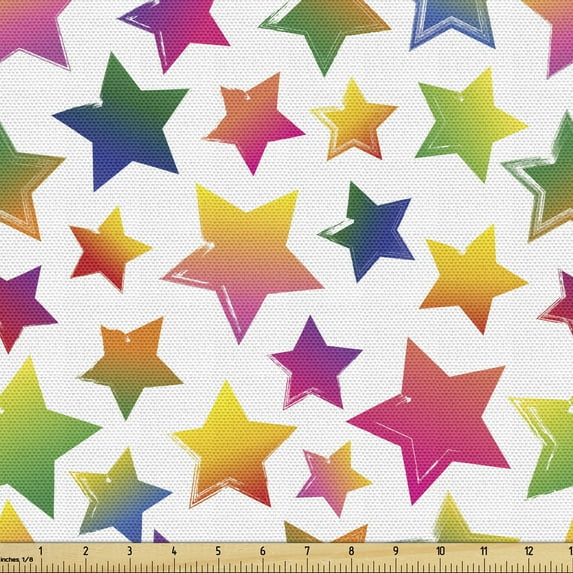 Ambesonne Stars Fabric by the Yard Upholstery, Colorful Grunge Shapes, 2 Yards, Multicolor