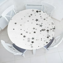 Ambesonne Stars Fitted Round Tablecloth, Grey Stars Celebration, 36"- 40" Diameter, Grey Pale Grey
