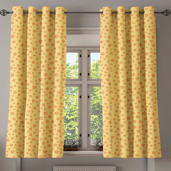 Ambesonne Stars Grommet Curtain, Doodle Geometric Shapes, 50" x 54", Pale Yellow Orange