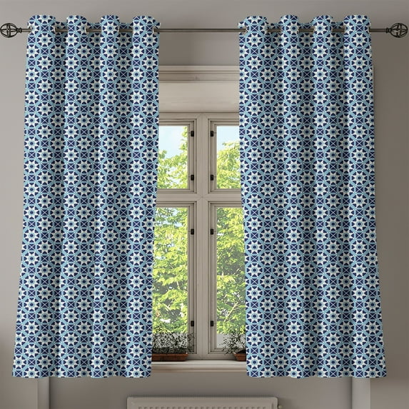 Ambesonne Stars Grommet Curtain, Moroccan Folklore Motifs, 50" x 54", Dark Blue Beige and Aqua