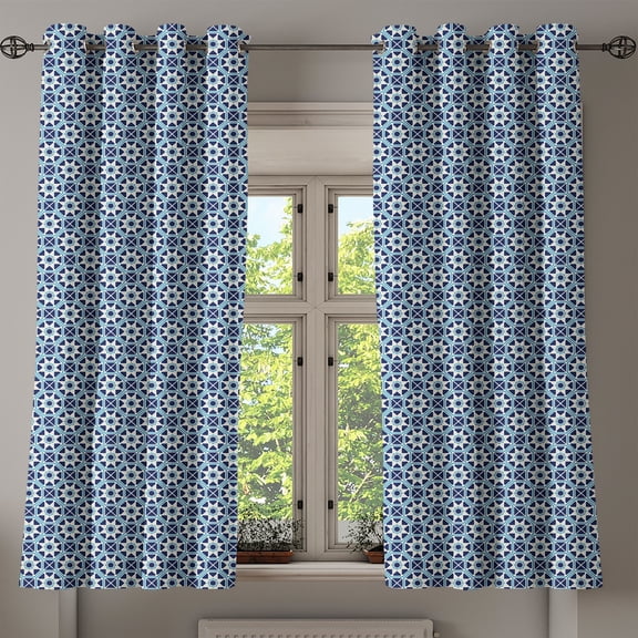 Ambesonne Stars Grommet Curtain, Moroccan Folklore Motifs, 50" x 63", Dark Blue Beige and Aqua