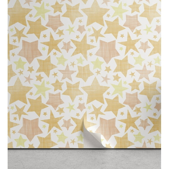 Ambesonne Stars Peel & Stick Wallpaper for Home, Abstract Heavenly Bodies, 13"x36", Pale Yellow Marigold