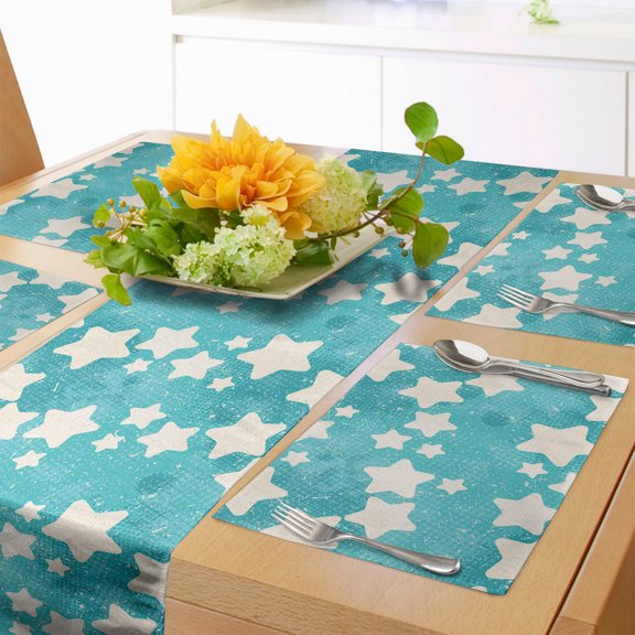 Ambesonne Stars Table Runner & Placemats, Modern Grunge Half Tone, Placemat 4 pcs + Runner 14"x90", Eggshell and Seafoam