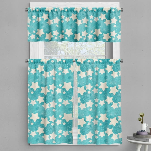 Ambesonne Stars Valance & Curtain, Modern Grunge Half Tone, 55"x24", Eggshell and Seafoam