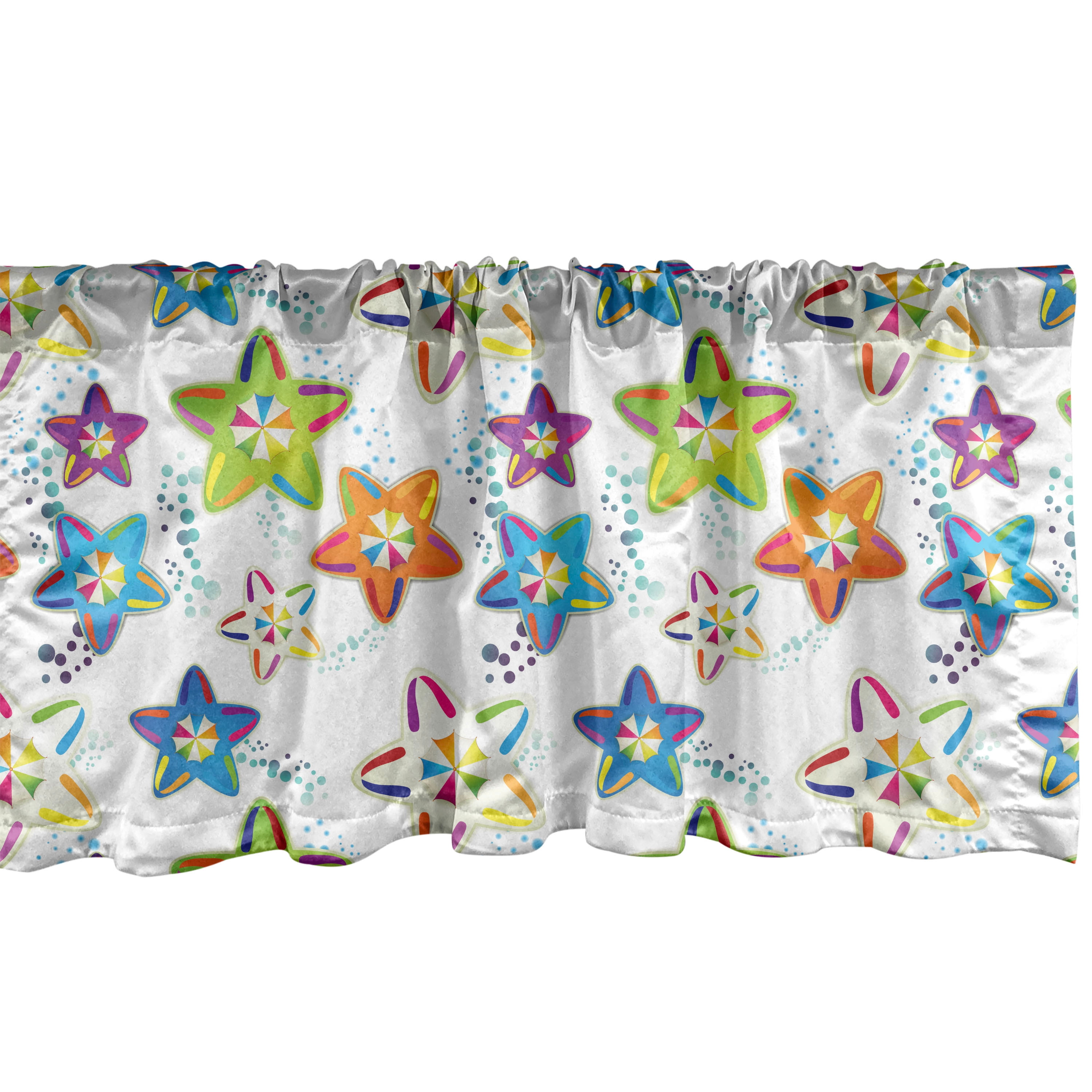 Multicolor Star Motif Light Filtering Rod Pocket Valance