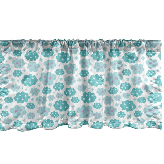 Ambesonne Stars Window Valance, Abstract Clouds Pattern with Star Motifs Cartoon Style Weather, Curtain Valance for Kitchen Bedroom Decor with Rod Pocket, 54" X 18", Sea Green Seafoam