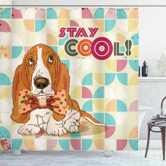 Ambesonne Stay Cool Shower Curtain, Basset Hound Dog with Bow, 69"Wx84"L, Multicolor