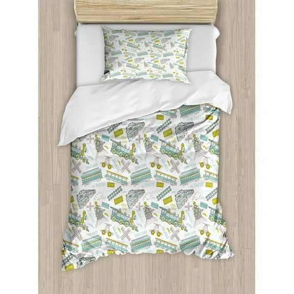 Ambesonne Steam Engine Choo Choo Train Duvet Cover Set