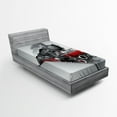 thumbnail image 1 of Ambesonne Steam Engine Fitted Sheet, Railway Train Art, Twin Size, Red Grey, 1 of 2