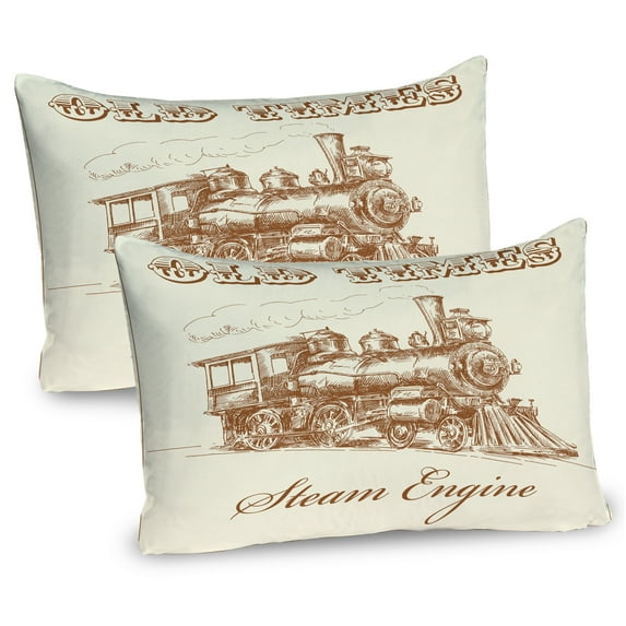 Ambesonne Steam Engine Pillow Sham 2 Pack, Old Vintage Train, 26"x20", Ivory Pale Caramel