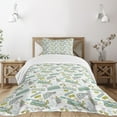 thumbnail image 1 of Ambesonne Steam Engine Quilted Bedspread Set 2 Pcs, Train Pattern Travel, Twin Size, Apple Green Turquoise, 1 of 3