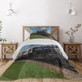 thumbnail image 1 of Ambesonne Steam Engine Quilted Coverlet 2 Pcs, Countryside Train, Twin Size, Blue Green Black, 1 of 2