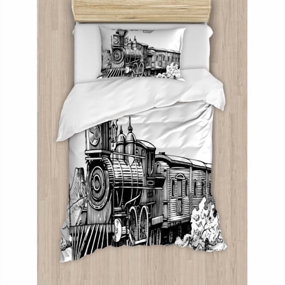 Ambesonne Steam Engine Rustic Old Train in Country Duvet Cover Set