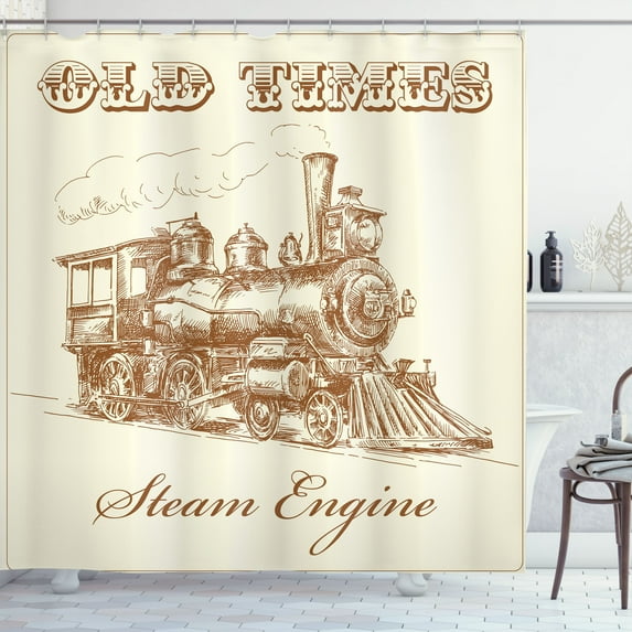 Ambesonne Steam Engine Shower Curtain, Old Vintage Train, 69"Wx84"L, Ivory Pale Caramel