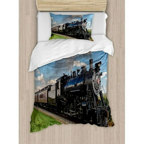 Ambesonne Steam Engine Vintage Locomotive in Countryside Duvet Cover Set