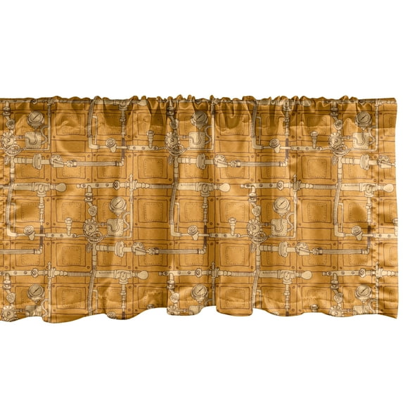 Ambesonne Steam Punk Window Valance, Mechanic Meter and Tubes, 54" X 12", Marigold Pale Peach