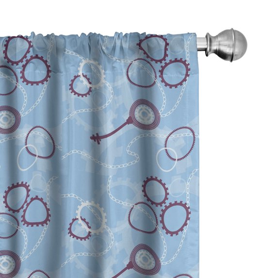 Ambesonne Steampunk Window Curtains, Keys Gears and Chains, Each 28" W x 95" L, Pale Blue White Eggplant