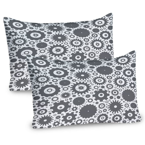 Ambesonne Steampunk Pillow Sham 2 Pack, Gear Cog Engine Wheel, 30"x20", White and Grey