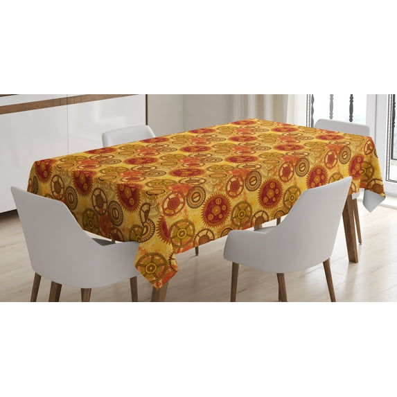 Ambesonne Steampunk Tablecloth Rectangular Table Cover, Vintage Clockwork, 60"x90", Multicolor