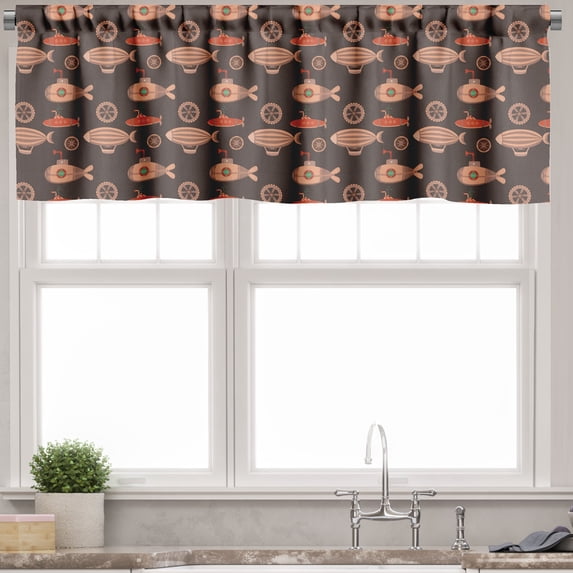 Ambesonne Steampunk Valance Pack of 2, Submarines and Airships, 42"X18", Multicolor