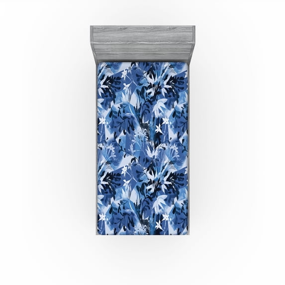 Ambesonne Stem Pattern Fitted Sheet, Retro Flowers Grunge, Twin Size, Lavender Blue Ceil Blue