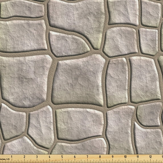 Ambesonne Stone Print Fabric by the Yard Upholstery, Rock Look Pattern Print, 5 Yards, Pale Grey Camel