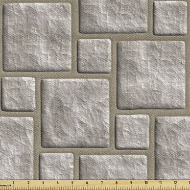 Ambesonne Stone Print Fabric by the Yard Upholstery, Square Retro Pattern, 1 Yard, Warm Taupe and Dark Tan