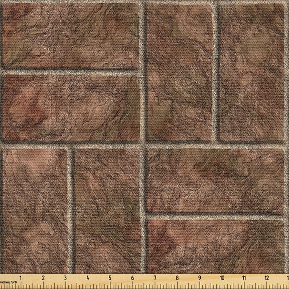 Ambesonne Stone Print Fabric by the Yard Upholstery, Wall Look Art Earthy, 1 Yard, Ecru Brown and Cocoa