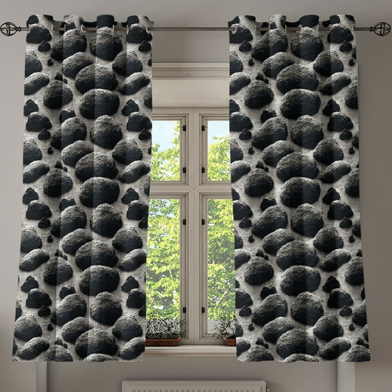 Ambesonne Stone Print Grommet Curtain, Boulder Coastal Pattern, 50"x60", Dark Grey and Dimgray