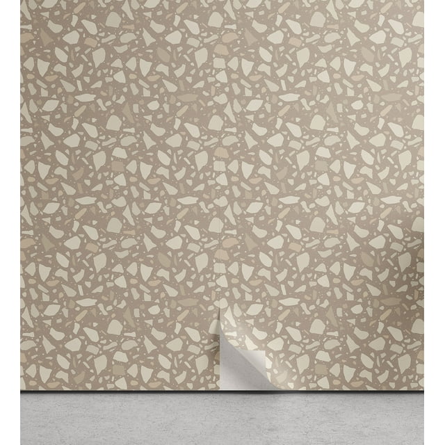 Ambesonne Stones Peel & Stick Wallpaper for Home, Neutral Irregular Pebbles, 13"x36", Warm Taupe and Eggshell