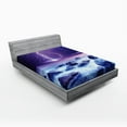 thumbnail image 1 of Ambesonne Storm Fitted Sheet, Stormy Sky Ocean Rocks Night, Full Size, Purple and Indigo, 1 of 2