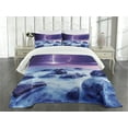 thumbnail image 1 of Ambesonne Storm Quilted Bedspread Set 3 Pcs, Stormy Sky Ocean Rocks Night, King Size, Purple and Indigo, 1 of 3