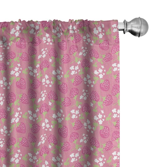 Ambesonne Strawberries Curtains, Fruity Berries Flowers, Pair of 28"x63", Pink Multicolor