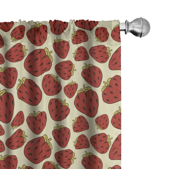 Ambesonne Strawberry 4-Panel Curtains, Delicious Summer Fruits, 56"x84", Grey Yellow and Vermilion