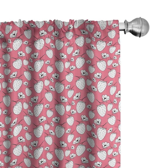 Ambesonne Strawberry Window Curtains, Flowers Fresh Fruit Art, Each 28" W x 63" L, Pastel Pink White