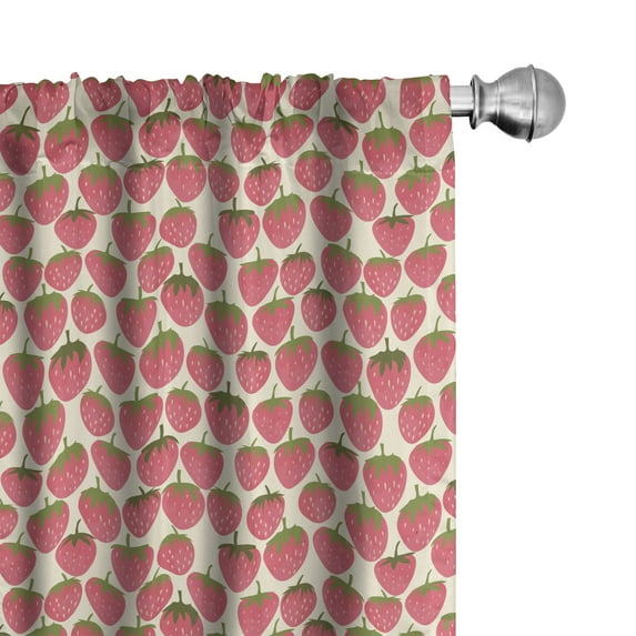 Ambesonne Strawberry 4-Panel Curtains, Organic Fruit Doodles, 56"x84", Dark Coral Olive Green