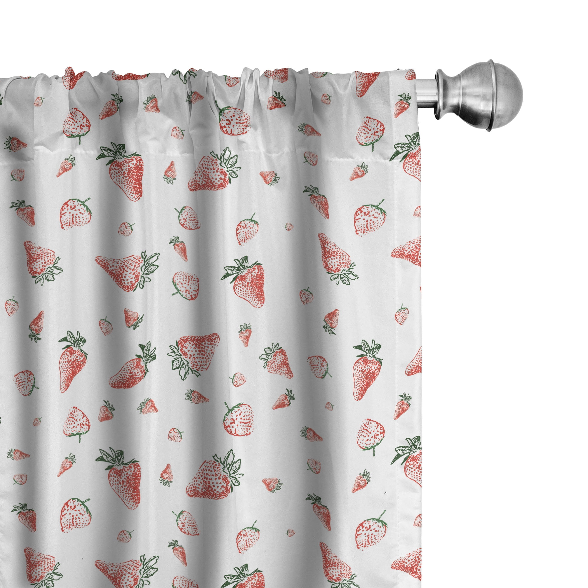 Strawberry Print Semi-Sheer White Microfiber Curtain Panels, 28" x 63" Set of 2