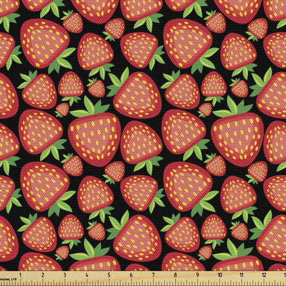 Ambesonne Strawberry Fabric by the Yard Upholstery, Tropical Fruit Ornament, 1 Yard, Multicolor