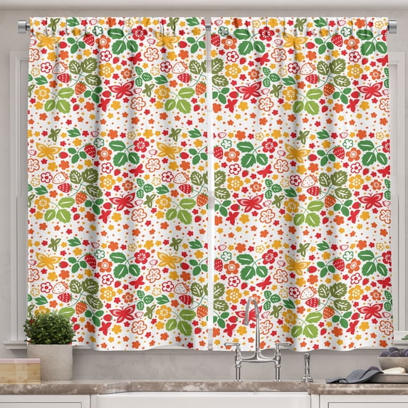 Ambesonne Strawberry Kitchen Curtains, Graphic Art, 55"x39", Multicolor