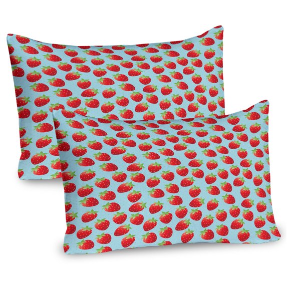 Ambesonne Strawberry Pillow Sham 2 Pack, Romantic Vintage, 26"x20", Green Pale Blue