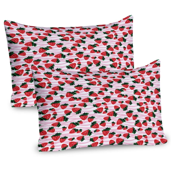 Ambesonne Strawberry Pillow Sham 2 Pack, Watercolor Effect, 36"x20", Dark Coral Pale Pink