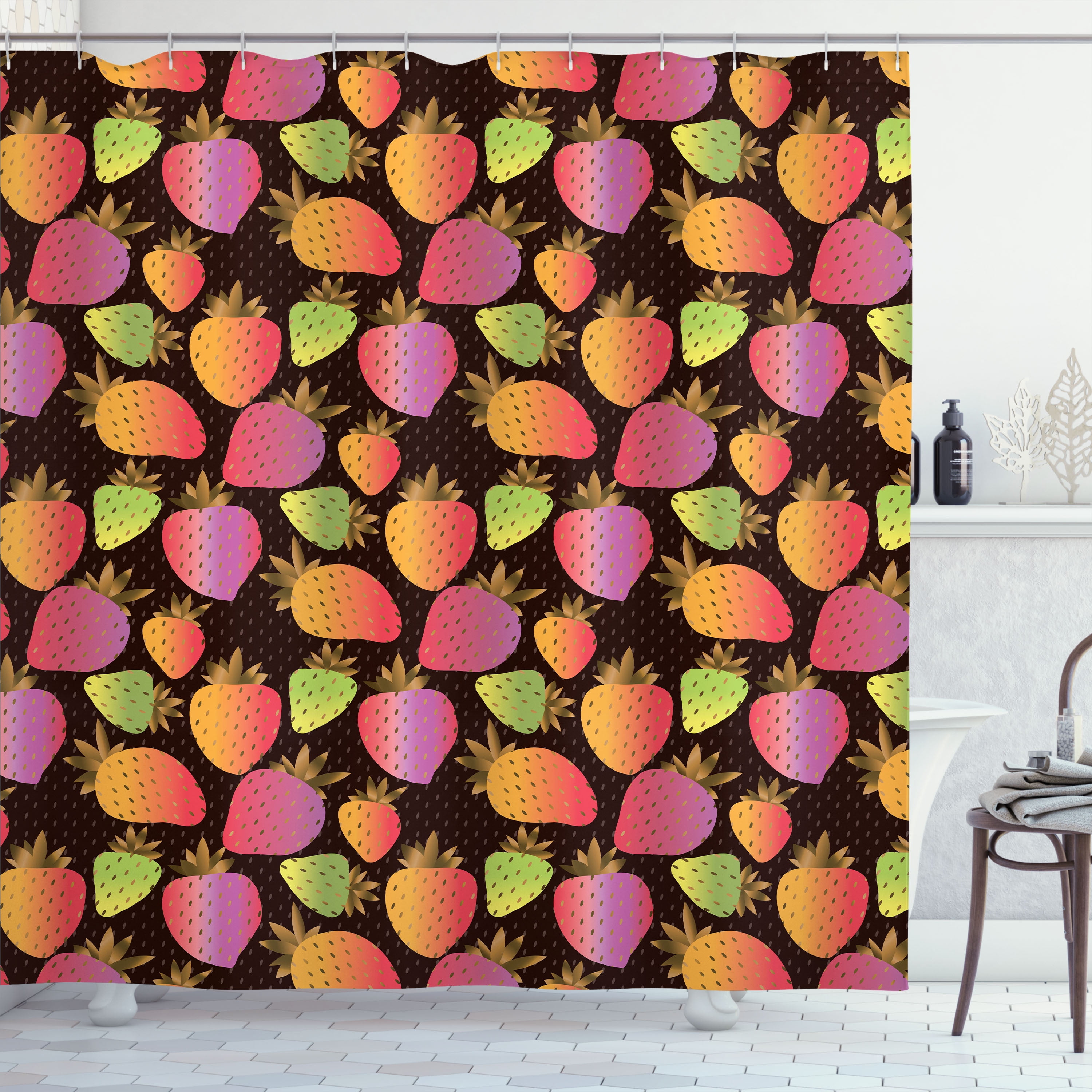 Ambesonne Strawberry Shower Curtain, Rainbow Colors Fruits, 69