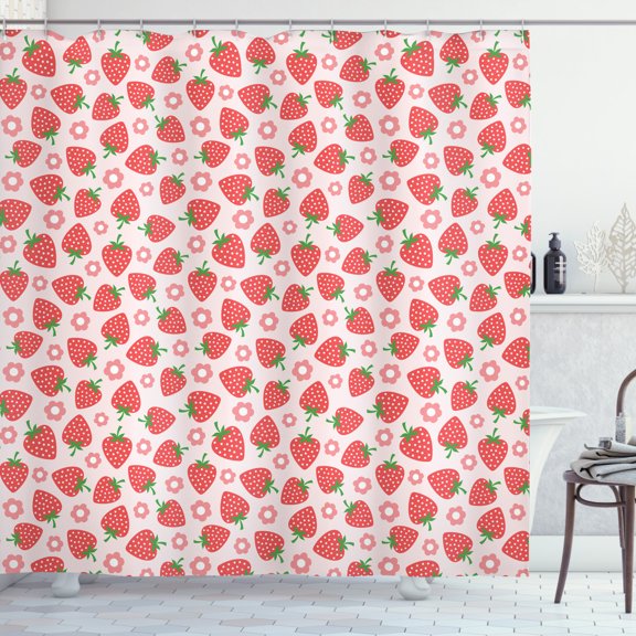 Ambesonne Strawberry Shower Curtain, Retro Style Print, 69"Wx70"L, Dark Coral Pale Pink