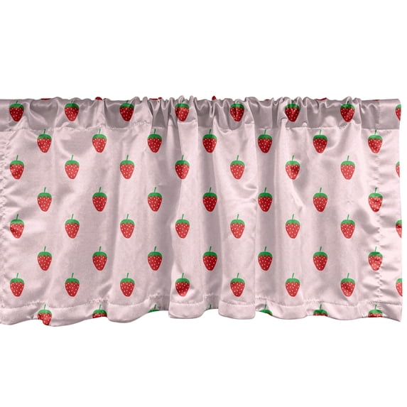 Ambesonne Strawberry Valance Pack of 2, Repeating Berry Fruits, 42"X12", Dark Pink and Fern Green