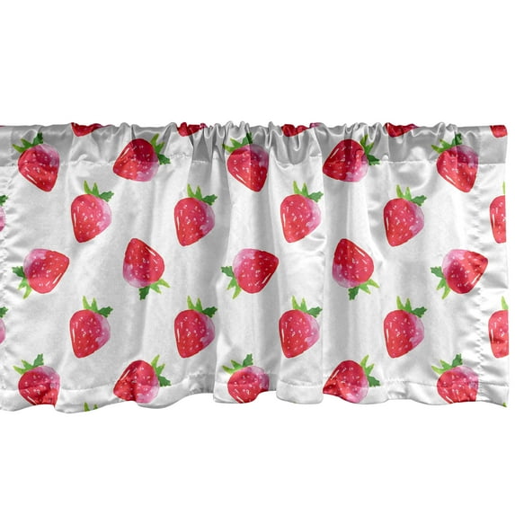 Ambesonne Strawberry Valance Pack of 2, Watercolor Art Fruits, 42"X18", Dark Coral and White